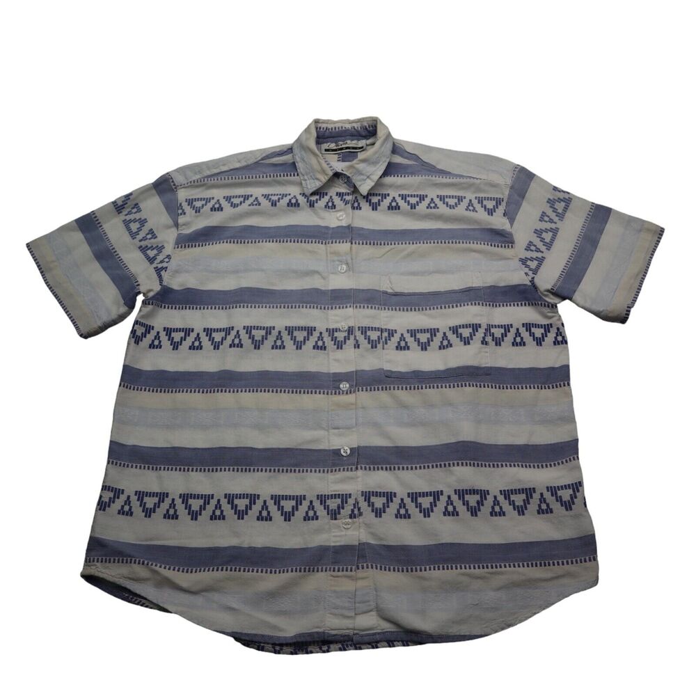 Diana Marco Shirt Womens 16 Blue White Striped Short Sleeve Collared Button Up